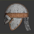 Viking Style Warrior Helmet With Silver Copper Accents Decorative Patterns And Face Guard