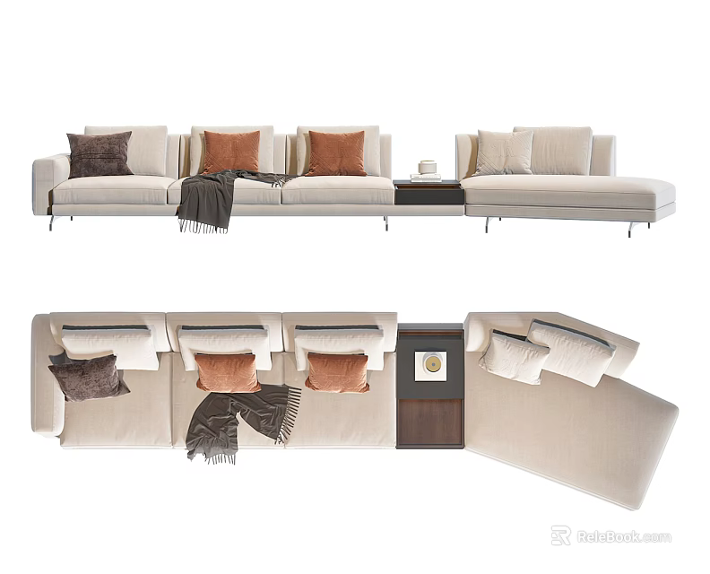 Modern Sectional Sofa with Colorful Cushions Throw Blanket and Side Table Design 3d model