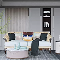 European-style double sofa fabric double sofa 3d model