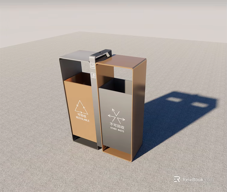 Public Recycling Waste Bin With Brown And Gray Sections And Recycling Symbols 3d model 