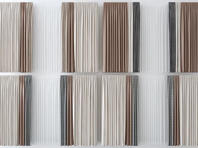 Stylish Modern Curtains With Beige Brown Gray And Striped Solid Textured Fabric For Home Decor 3d model