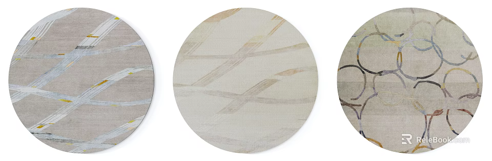 Light Beige Round Carpet With Abstract Striped Pattern For Modern Home Decor 3d model