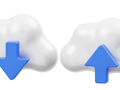 Decorative Ornament Set with White Cloud Shaped Design and Blue Arrows Downward and Upward Accents 3d model