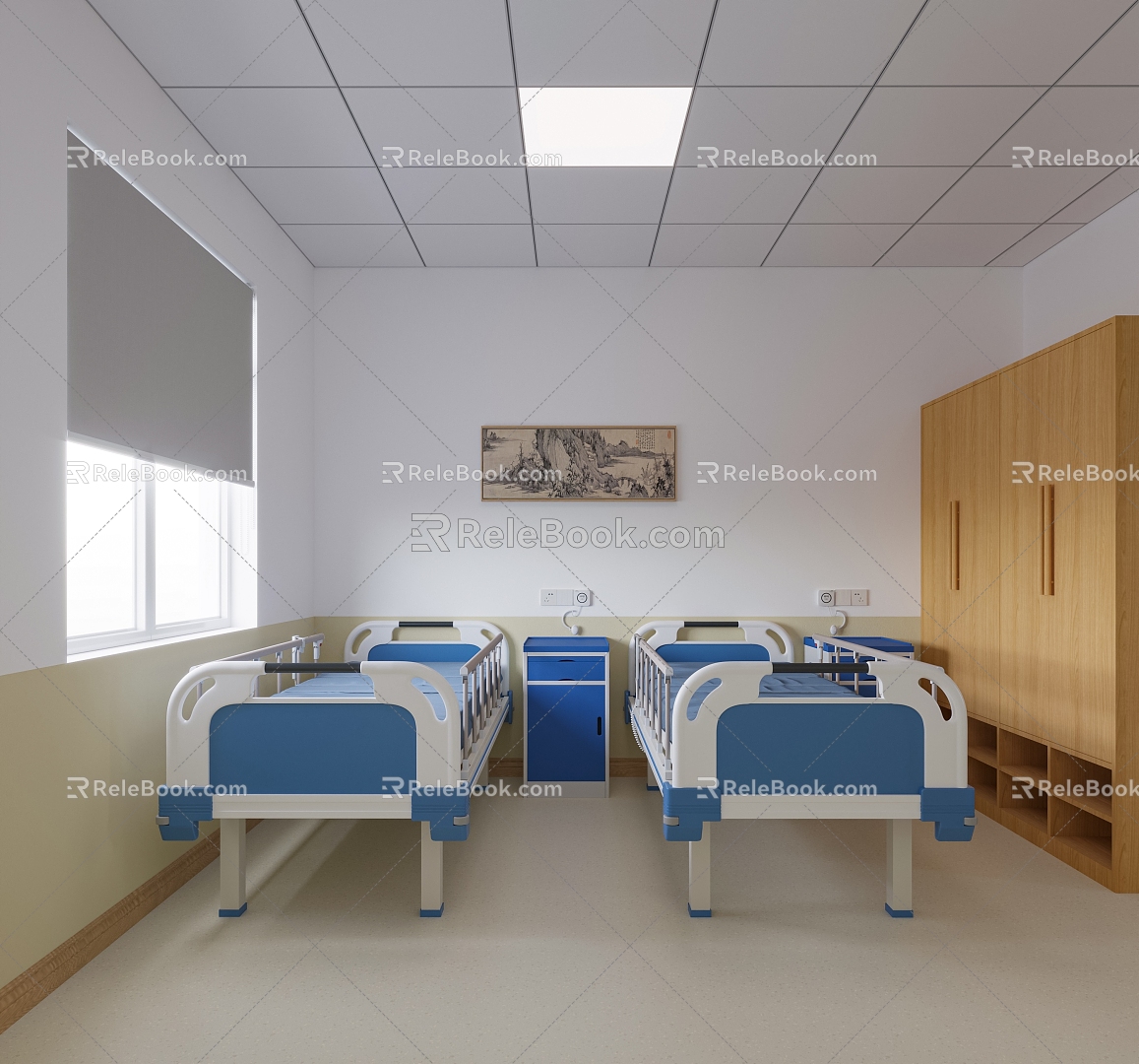 Modern Township Nursing Home ABS Bed Bedside Cabinet Human Township Nursing Home Bed Bedside Cabinet Human 3d model