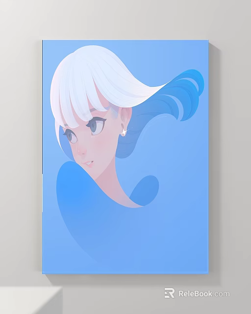 Anime Style Female Character Portrait With White Hair And Blue Background 3d model 
