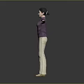 A Woman Standing With Extended Arms In Purple Sweater And Beige Pants
