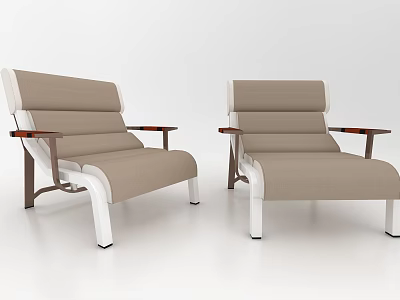 Modern Single Sofa with Light Brown Upholstery Wooden Armrests and White Legs Design 3d model
