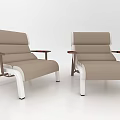 Modern Single Sofa with Light Brown Upholstery Wooden Armrests and White Legs Design