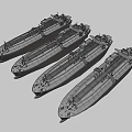 Row of Oil Tanker Ships with Colored Hulls Arranged Side by Side