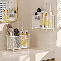 Modern Bathroom Accessories With White Grid Storage Racks And Organized Toiletries