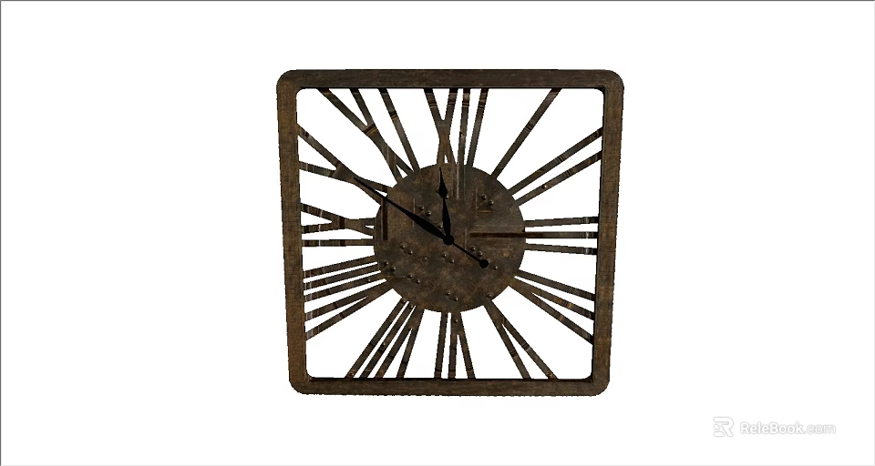 Square Metal Clock With Radiating Lines Vintage Rustic Design For Home Decor 3d model 
