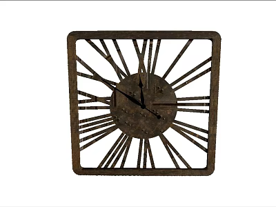 Square Metal Clock With Radiating Lines Vintage Rustic Design For Home Decor 3d model