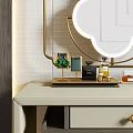 Elegant Dressing Table With Cloud Shaped Mirror Stool And Decorative Items 3d model