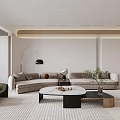 Modern Living and Dining Room With TV Wall Display Cabinets Coffee Table Green Plant Carpet