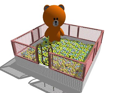 Indoor Play Equipment With Orange Bear Mesh Fence And Colorful Ball Pit 3d model