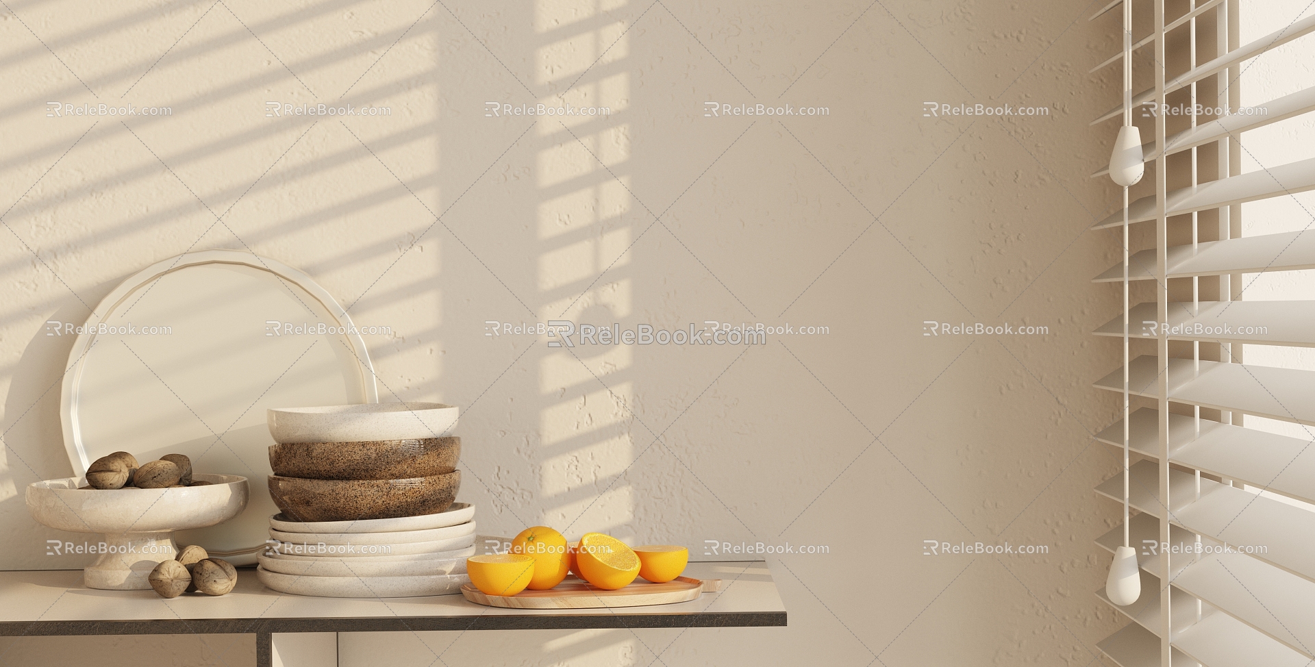 Modern kitchen supplies ornaments combination 3d model