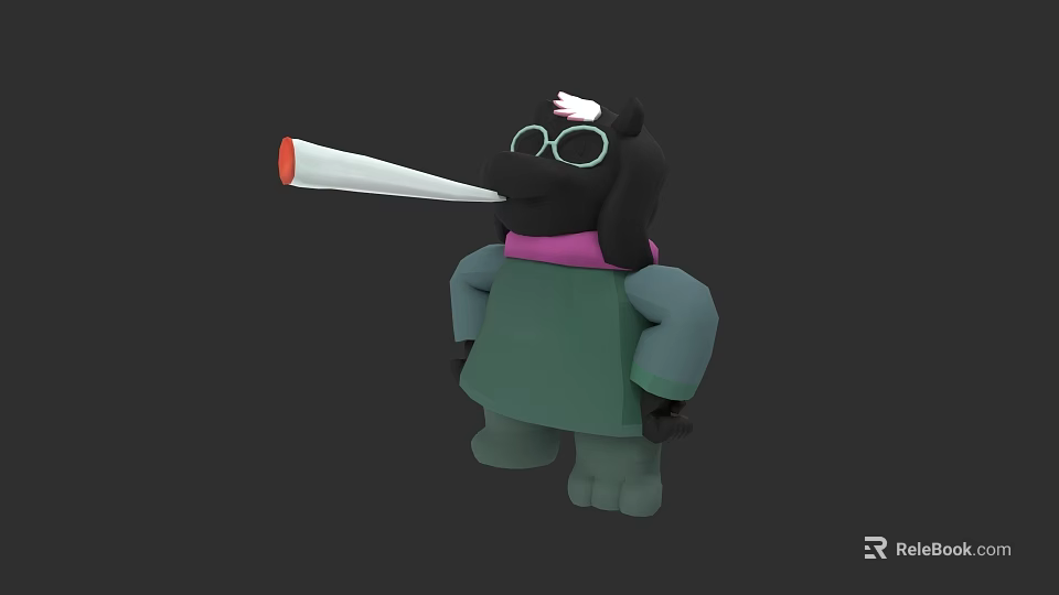 Cute 3D Cartoon Game Movie Character With Black Body Glasses Pink Scarf And Green Outfit 3d model 