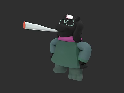 Cute 3D Cartoon Game Movie Character With Black Body Glasses Pink Scarf And Green Outfit 3d model