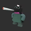 Cute 3D Cartoon Game Movie Character With Black Body Glasses Pink Scarf And Green Outfit