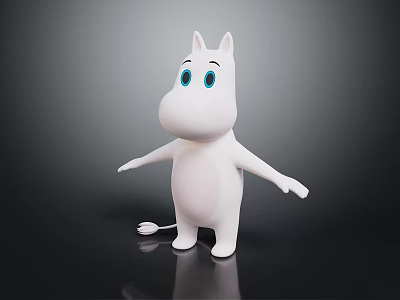 White 3D Cartoon Character With Big Blue Eyes Open Arms On Dark Background 3d model