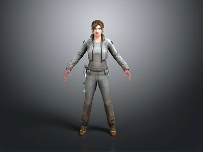 Game Movie Female Character in Gray Utility Jumpsuit with Red Hands Standing Pose 3d model
