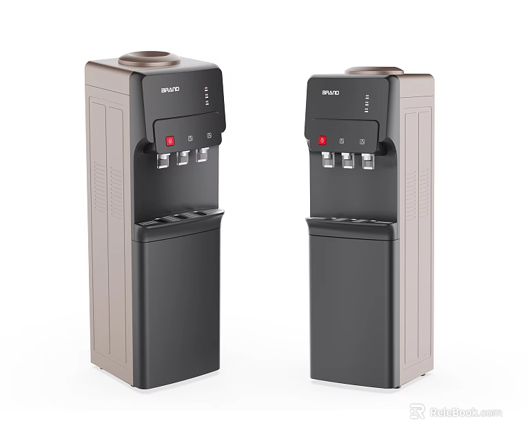 Two Modern Brown And Black Water Dispensers With Control Panel And Water Outlets For Home 3d model 