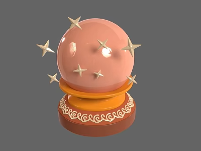 Decorative Pink Crystal Ball With Gold Stars On Orange Intricate Patterned Base 3d model
