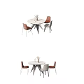 Modern Dining Table Combination With Round Table Brown Gray Chairs And Flower Decor 3d model