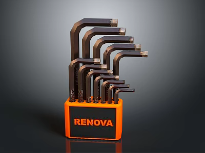 RENVOA Hardware Tools Multi Functional Allen Wrench Set In Orange Storage Case 3d model