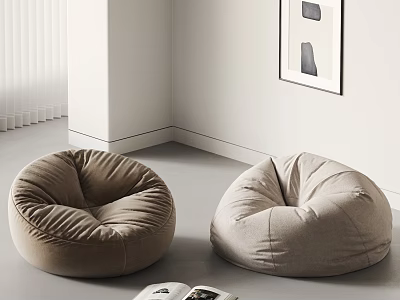 Comfortable Beige And Light Brown Bean Bag Chairs In Minimalist Modern Living Room 3d model
