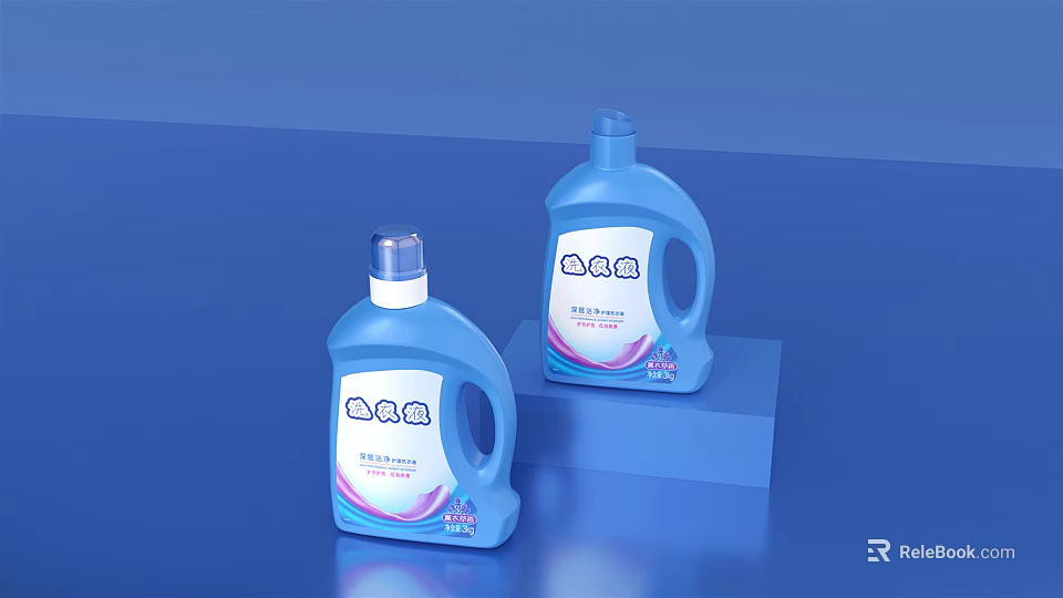 Daily Household Laundry Cleaning Detergent in Blue Bottles for Supplies Use 3d model 