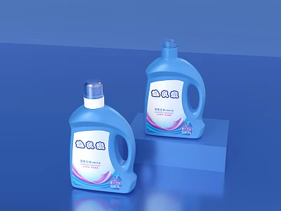 Daily Household Laundry Cleaning Detergent in Blue Bottles for Supplies Use 3d model