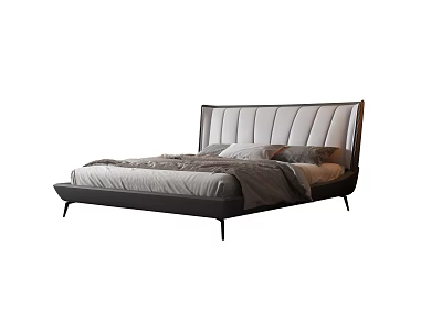 Modern Stylish Double Bed With Upholstered Headboard And Gray Minimalist Frame 3d model