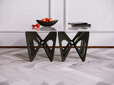 Modern Coffee Table With Glass Top Black Butterfly Legs Apple Bowl And Stacked Books 3d model