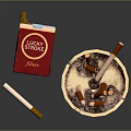 Vintage Decorative Ornament Combination With Red Lucky Strike Cigarette Pack White Ashtray And Cigarettes