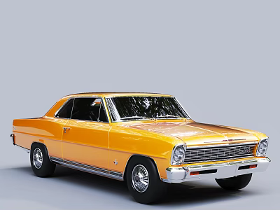 Yellow Classic Vintage Car With Retro Design Sleek Body And Shiny Exterior 3d model