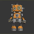 Orange Robot Figure With Large Round Eyes Metallic Body And Mechanical Arms