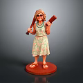 Female Figurine Holding Baseball Bat And Drumstick In Floral Dress With Sandals On Red Base