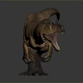 Realistic Brown Dinosaur 3D Model With Open Mouth Sharp Teeth And Long Tail