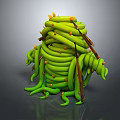 Green Coiled Creature With Twisted Tentacles And Orange Protrusions In Stacked Form 3d model