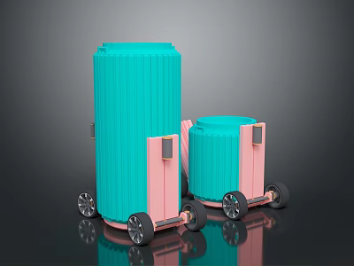 Modern Teal and Pink Luggage with Large Small Sizes Rolling Wheels and Handles 3d model