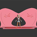 Pink Butterfly Shaped Stage Scene With Cartoon Character Heart Ring And Logos
