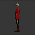 Red Uniforms with Blue Pants Yellow Stripes Brown Belt Boots and Black Brown Hats