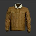 Stylish Brown Jacket With White Fur Collar Corduroy Fabric And Front Pockets