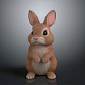 Cute Brown Rabbit Standing With Large Ears And Front Paws Together On Gray Background