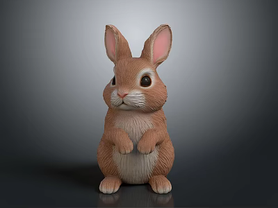 Cute Brown Rabbit Standing With Large Ears And Front Paws Together On Gray Background 3d model