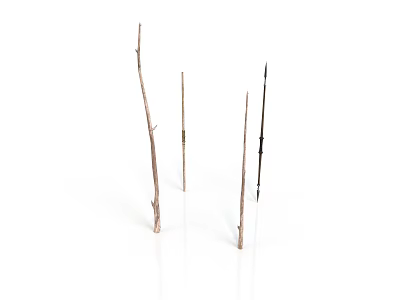 Primitive Handmade Wooden Weapons With Sharp Tips And Traditional Design 3d model