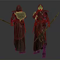 Detailed Armored Cloaked Warriors Holding Spears Back Front View Character Design