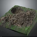 Square Shaped Terrain Model With Green Vegetation Soil Pit And Rocky Texture