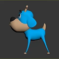 Blue Cartoon Dog Character with Antlers and Surprised Expression 3D Model for Game Animated Film